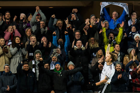 Nicklas Bendtner of Rosenborg celebrates