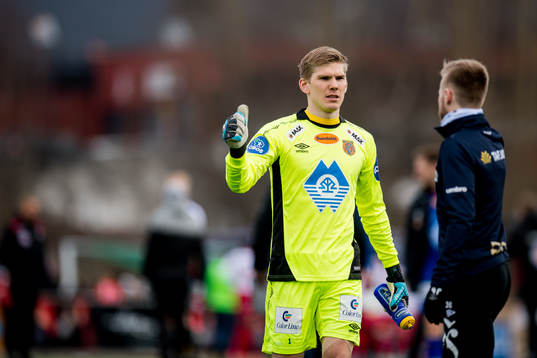 Goalkeeper Andreas Lie of Aalesund celebrates