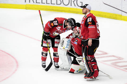 Malmö Redhawks Erik Forssell, målvakt Oscar Alsenfelt och