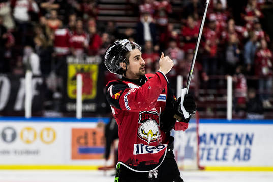 Malmö Redhawks Nils Andersson gör tummen upp