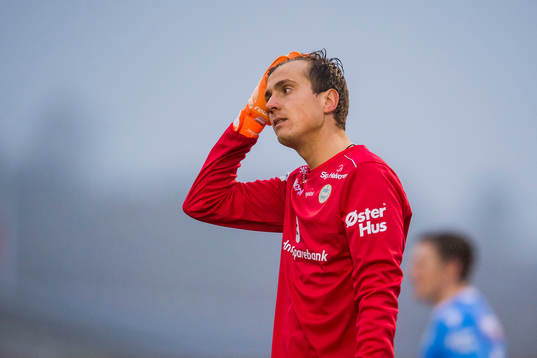 Goalkeeper Deniss Korneiciks of Sandnes Ulf looks dejected