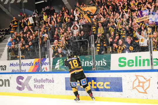 Skellefteås Pontus Petterström jublar med fansen