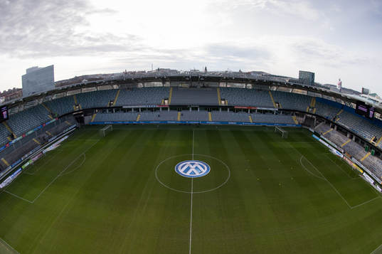 Vy över arena Gamla Ullevi innan fotbollsmatchen i
