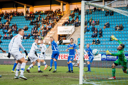 Christian Rismark of Ranheim scores 1-1 behind goalkeeper