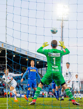 Andreas Helmersen of Ranheim scores 1-2 behind goalkeeper