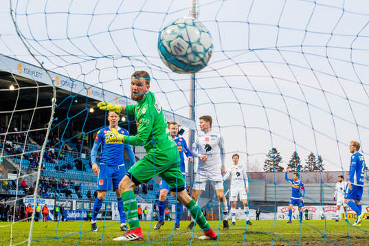 Goalkeeper Ingvar Jonsson of Sandefjord lets in 1-2