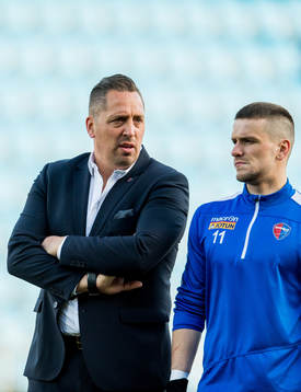 Magnus Powell, head coach of Sandefjord, and Flamur Kastrati