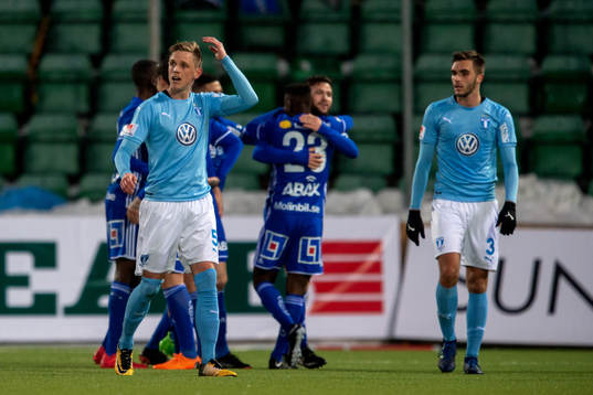 Malmö FFs Sören Rieks och Egzon Binaku deppar