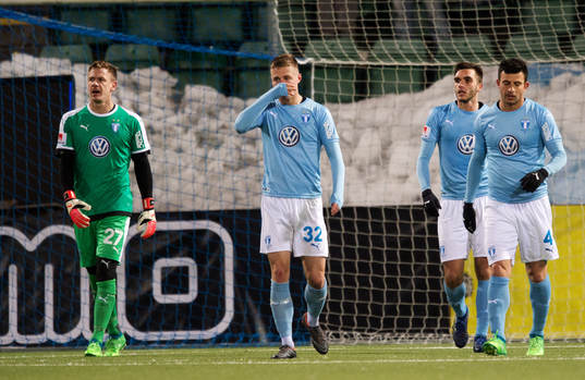 Malmö FFs målvakt Johan Dahlin, Mattias Svanberg, Behrang