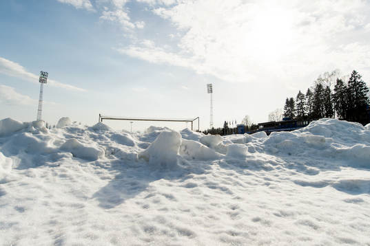 General view of the snow at Nadderud stadion
