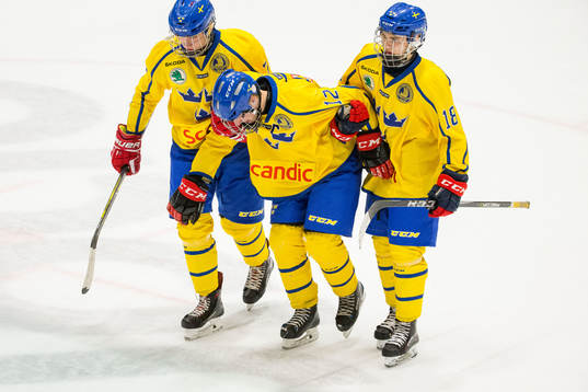 Sveriges Axel Kumlin och Elliot Ekmark hjälper en skadad