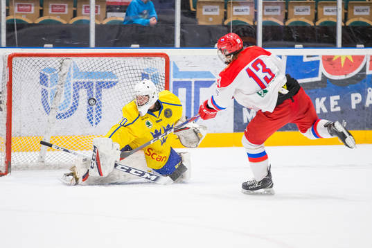 Sveriges Sebastian Trygg räddar pucken