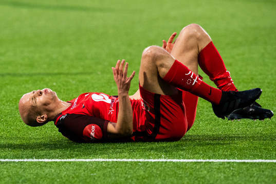Ruben Kristiansen of Brann lies down injured