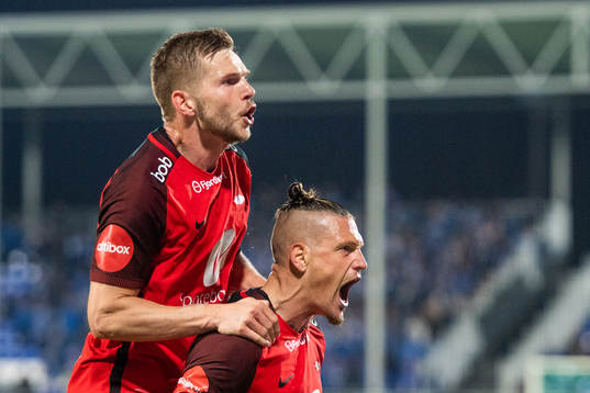 Vito Wormgoor of Brann celebrates scoring 1-2