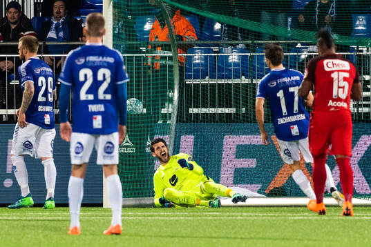 Goalkeeper Samuel Sahin-Radlinger of Brann celebrates