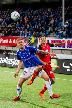 Joonas Tamm of Sarpsborg 08 and Steffen Lie Skålevik of