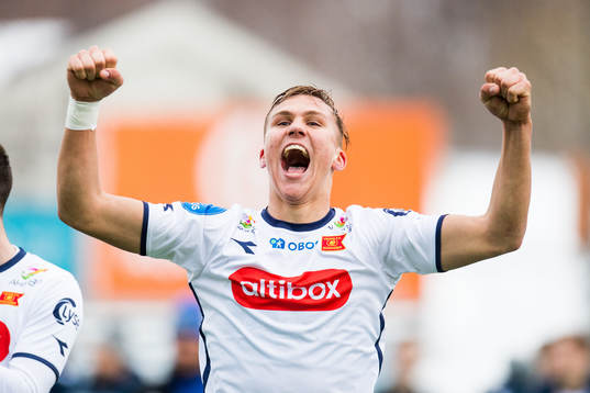 Leo Skiri Østigaard of Viking celebrates