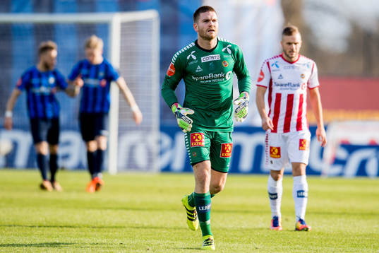 Goalkeeper Gudmund Kongshavn of Tromsø leaves the pitch