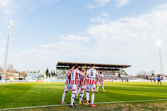 Slobodan Vuk of Tromsø celebrates with teammate Daniel