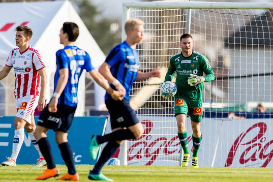 Goalkeeper Gudmund Kongshavn of Tromsø leaves the pitch