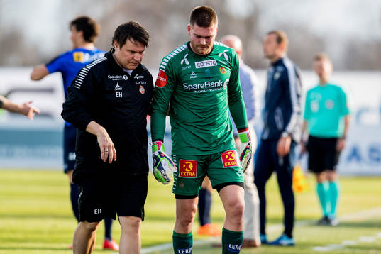 Goalkeeper Gudmund Kongshavn of Tromsø leaves the pitch