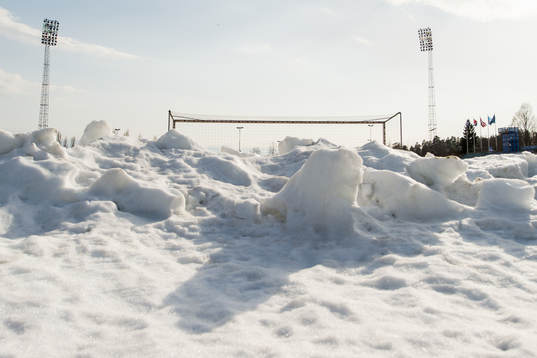 General view of the snow at Nadderud stadion