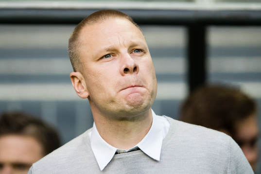 Hammarbys tränare Stefan Billborn innan fotbollsmatchen i