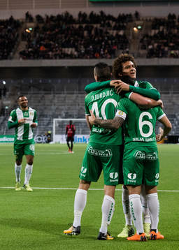 Hammarbys Nicola Djurdjic och Neto Borges jublar