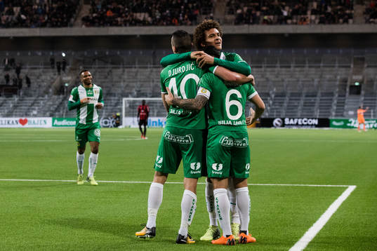 Hammarbys Nicola Djurdjic och Neto Borges jublar