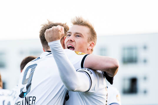 Nicklas Bendtner and Alexander Toft Søderlund of Rosenborg