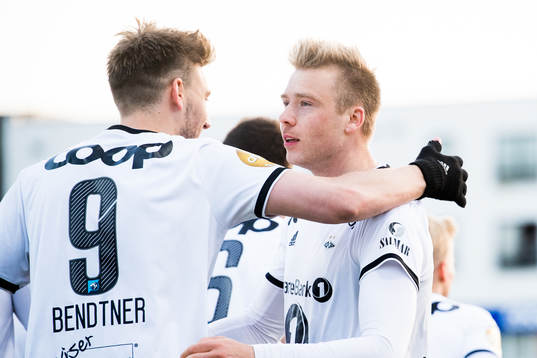 Nicklas Bendtner and Alexander Toft Søderlund of Rosenborg
