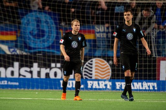 Malmö FFs Oscar Lewicki och Alexander Jeremejeff deppar