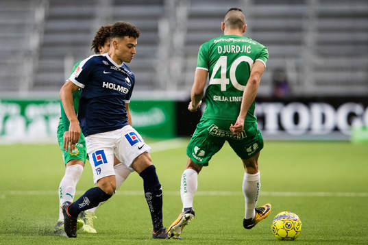 Norrköpings Jordan Larsson och Hammarbys Nicola Djurdjic