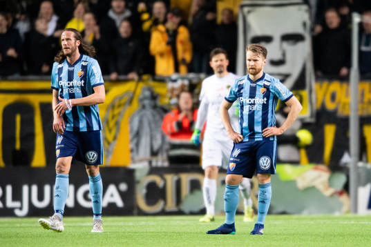 Djurgårdens Jonas Olsson och Jacob Une Larsson deppar