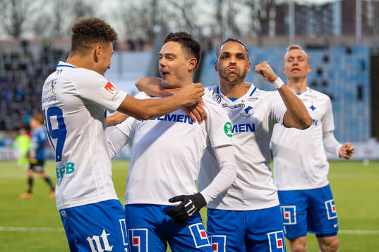 Norrköpings Jordan Larsson och Alexander Jakobsen jublar