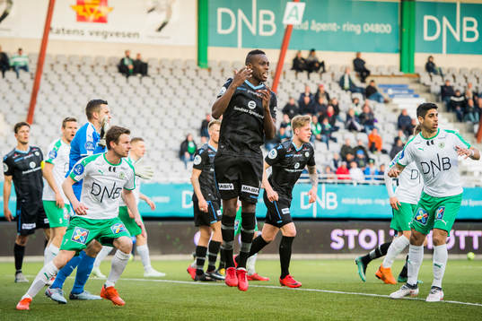 Akinsola Akinyemi of Sandnes Ulf reacts