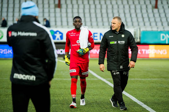 Goalkeeper Arnold Origi of Sandnes Ulf and Bengt Sæternes,