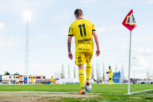 Aron Sigurdarson of Start prepares to take a corner kick