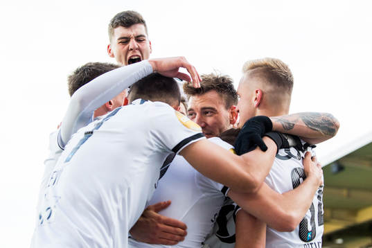 Nicklas Bendtner of Rosenborg celebrates scoring 1-0 with