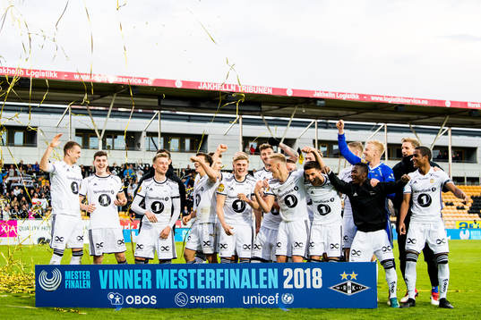 The players of Rosenborg celebrate winning the UNICEF