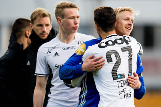 Goalkeeper Arild Østbø and Rafik Zekhnini of Rosenborg
