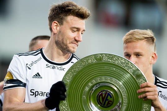 Nicklas Bendtner and Erik Botheim of Rosenborg with the