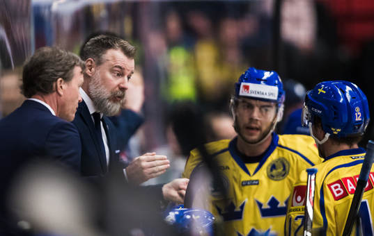 Sveriges förbundskapten Rikard Grönborg i samtal med