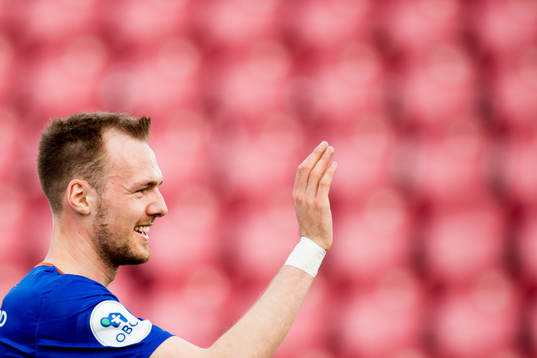 Aron Elís Thrándarson of Aalesund celebrates the 0-1 goal