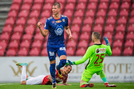Hólmbert Fridjónsson of Aalesund celebrates