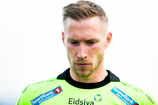 Goalkeeper Simon Thomas of Kongsvinger looks dejected