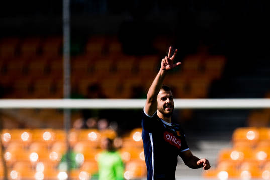 Zlatko Tripic of Viking celebrates 1-5 and a hat-trick