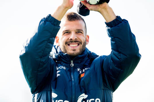 Zlatko Tripic of Viking celebrates