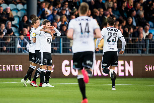 Mike Jensen of Rosenborg celebrates with his teammates
