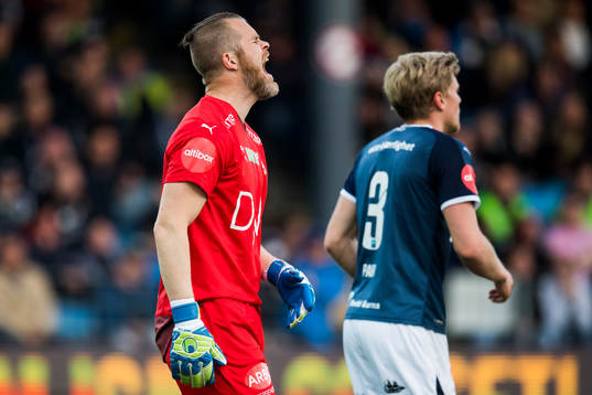 Goalkeeper Espen Bugge Pettersen of Strømsgodset reacts